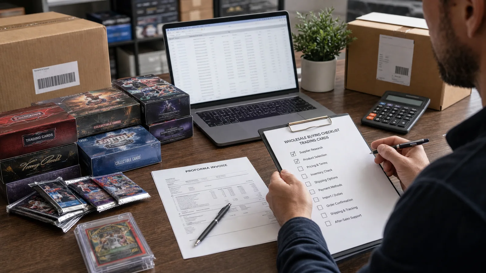 Pokémon TCG Großhandelsbestellprozess mit Rechnungs-Kartons und Inventarliste